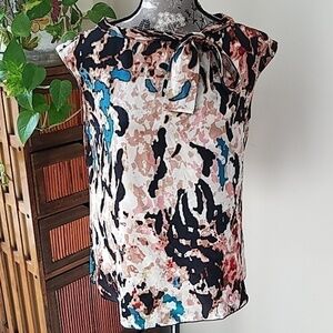 Rachel Roy 100% silk patterned tie neck top S